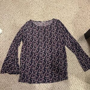 Motherhood Navy Long-Sleeve Floral Top with Pink Blossoms